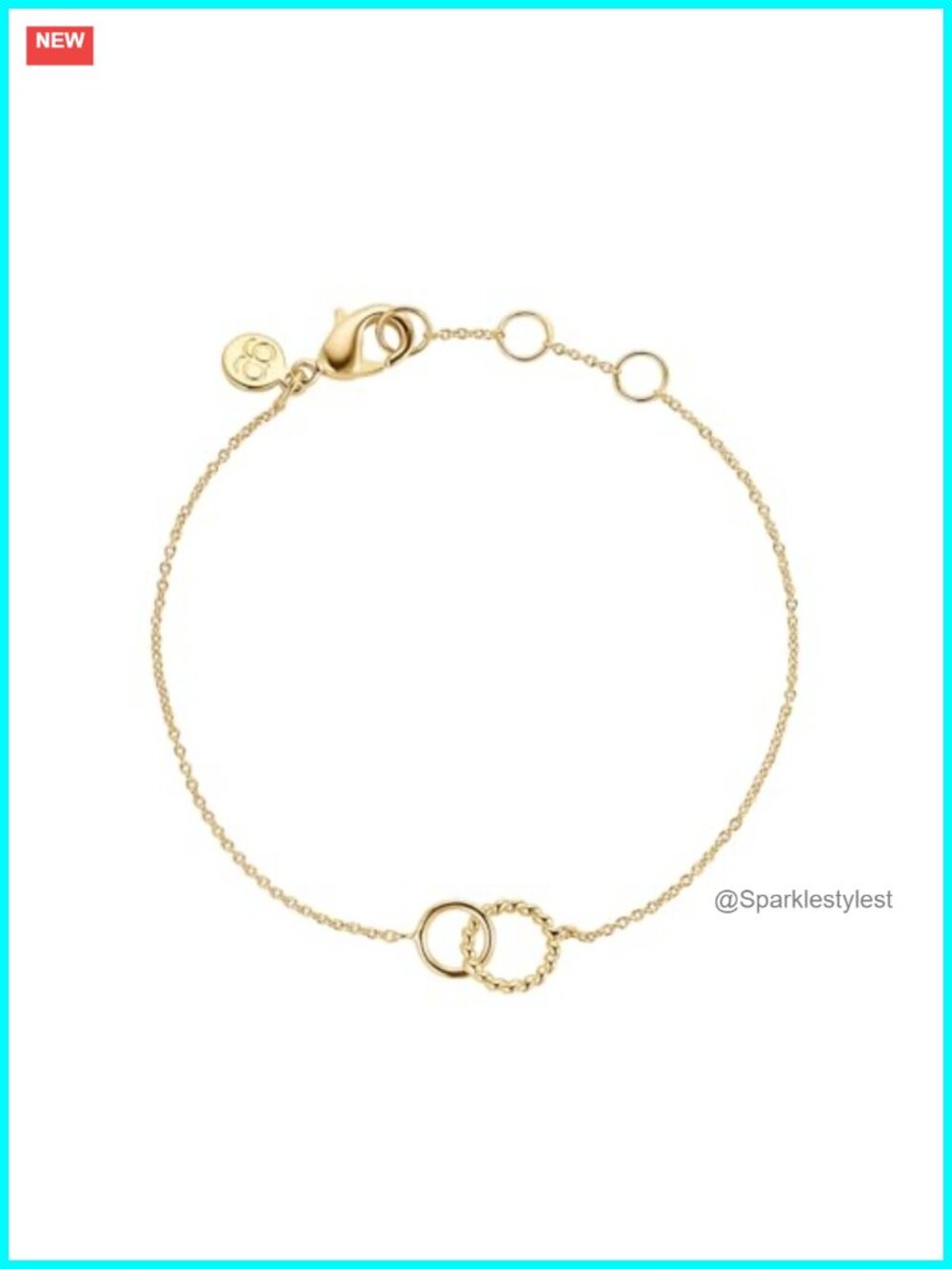 18k Gold Plated Charm Bracelet Interlocking Rings Adjustable Layering